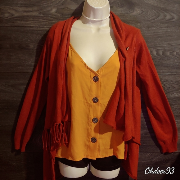 🎉🛍 She and sky burnt orange long sleeve cardigan button up wrap size small - Picture 6 of 9